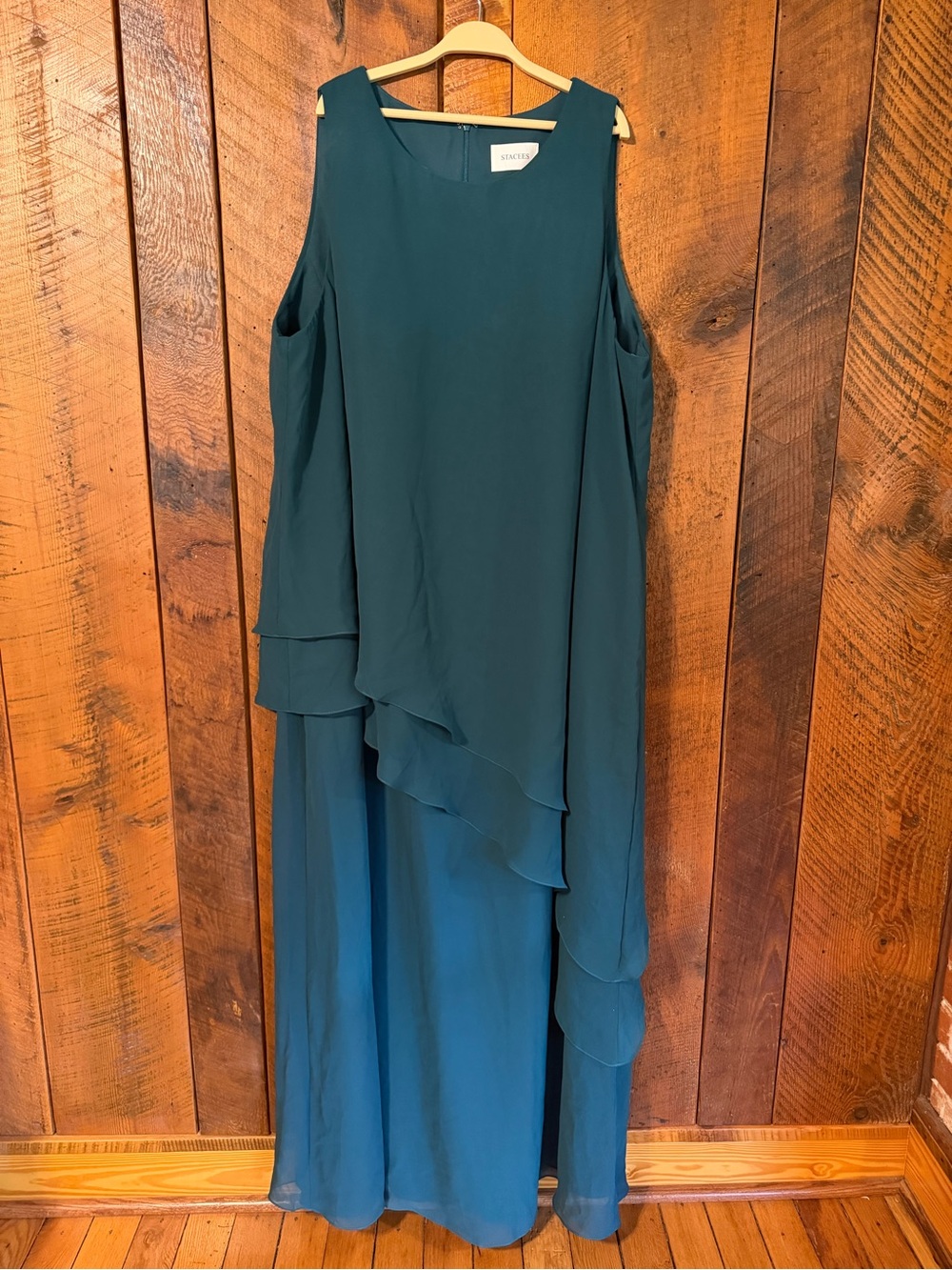 NWT Stacees Peacock Teal Chiffon Maxi Dress Formal Plus Size 24 Wedding Guest